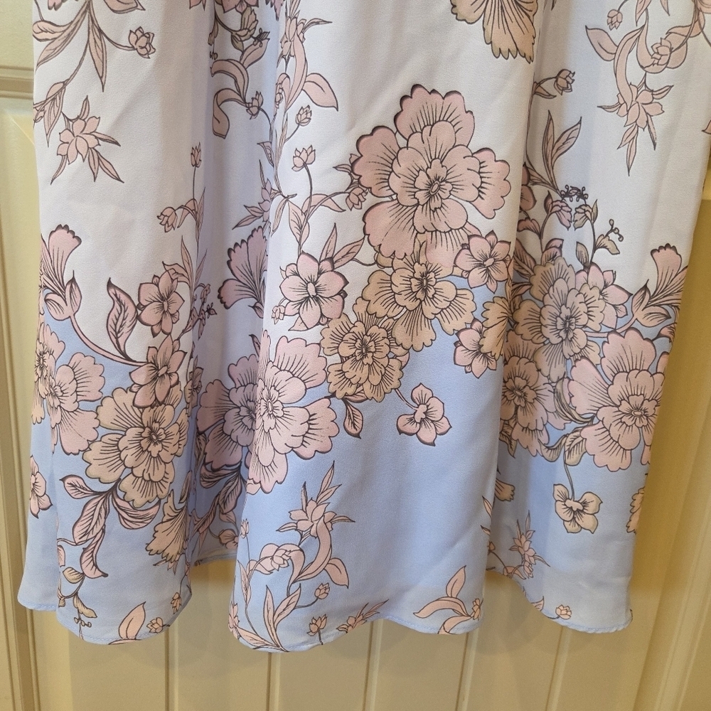 Vince Camuto Blue Floral Dress Sz 2 Lined Back Zip & Tie Sleeveless NWT Pockets - Picture 4 of 16
